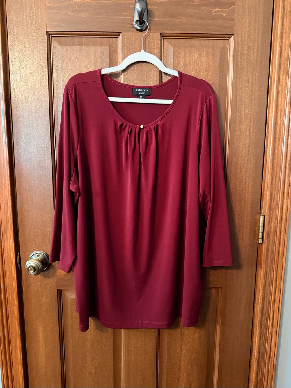 Liz Claiborne Women's Deep Wine Scoop Neck Long Sleeve Top